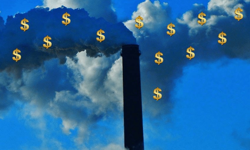 emissions trading scheme factory smoke carbon dollar signs 
