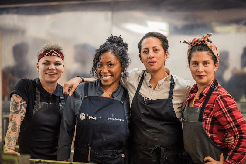 Ash Heeger, Nyesha Arrington, Monique Fiso and Analiese Gregory at the Hiakai hāngī (Photo: Amber-Jayne Bain)