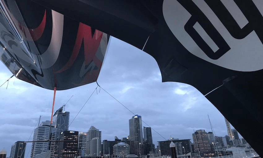 Te Aihe, Emirates Team New Zealand’s boat, unveiled at the Viaduct, Auckland, on 6 September 2019 (Photo: James Littlewood) 
