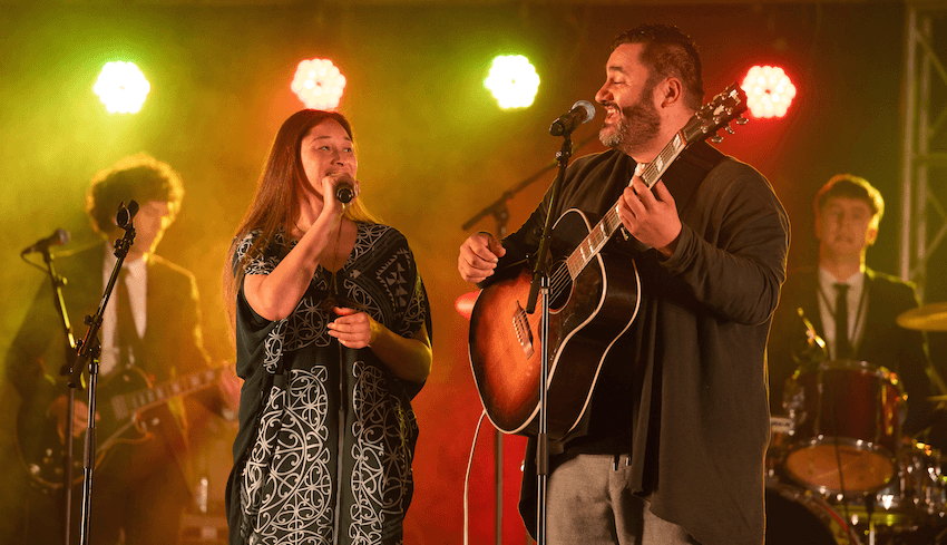 Maisey Rika and Tairāwhiti Arts Festival director Tama Waipara perform at Under an East Coast Moon. 
