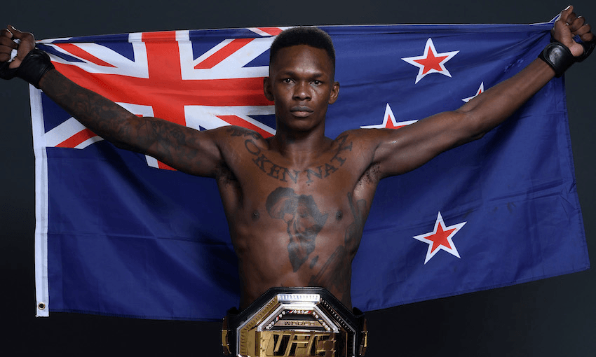 UFC middleweight champion Israel Adesanya backstage during the UFC 243 event at Marvel Stadium on October 6, 2019 in Melbourne, Australia. Photo by 3038150/Zuffa LLC/ Getty Images 

