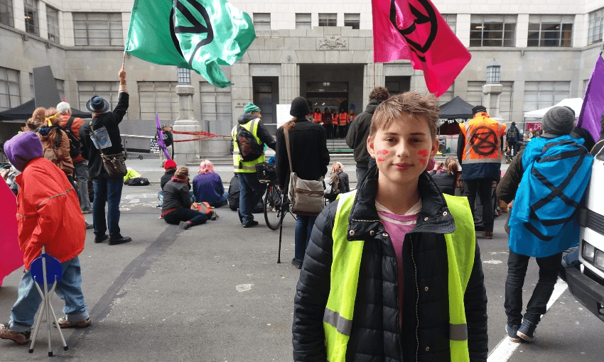 15 year old Micah Geiringer, who was removed from his school roll after he spent 60 days protesting climate change inaction at parliament (Alex Braae)  
