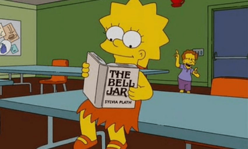 Lisa Simpson reading The Bell Jar by Sylvia Plath 
