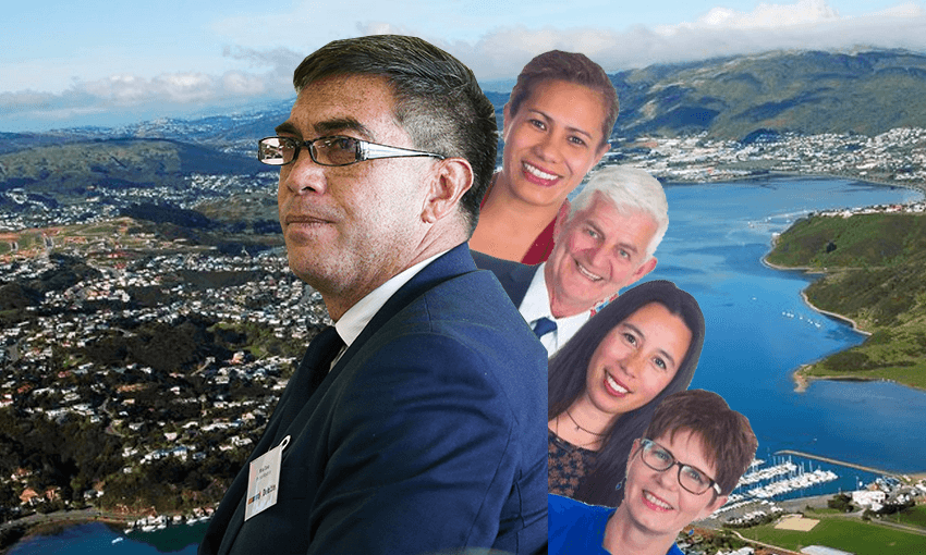 Porirua, mayor Mike Tana, and the four councillors running for his job  
