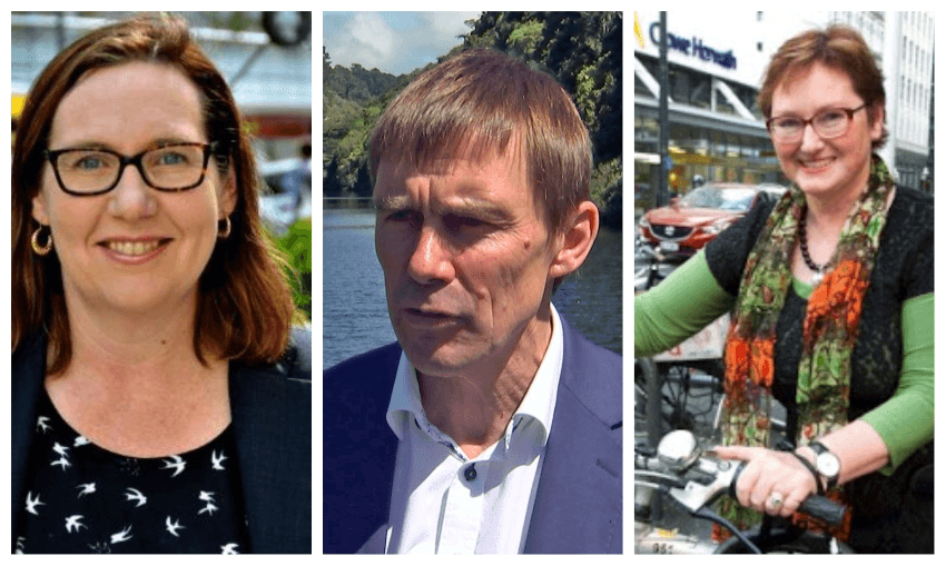 Andy Foster, flanked by the two most likely candidates for deputy mayor Fleur Fitzsimons and Sarah Free  

