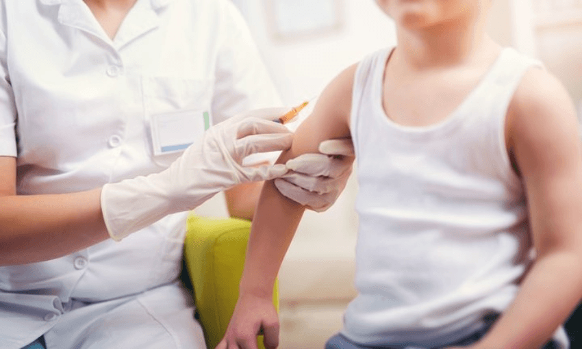 A child receives a measles immunisation. Photo: RNZ 
