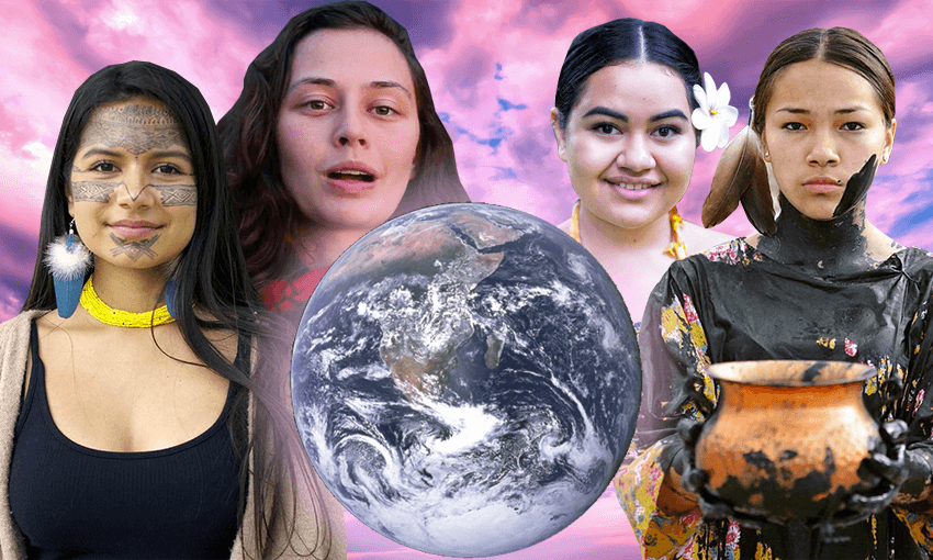 L-R: Helena Gualinga, India Logan-Riley, Brianna Fruean and Autumn Peltier. 
