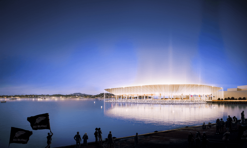 The Crater, a stadium designed for Auckland’s waterfront by by architect Richard Goldie and his team at Auckland’s Peddle Thorp Architects (Image: supplied).  
