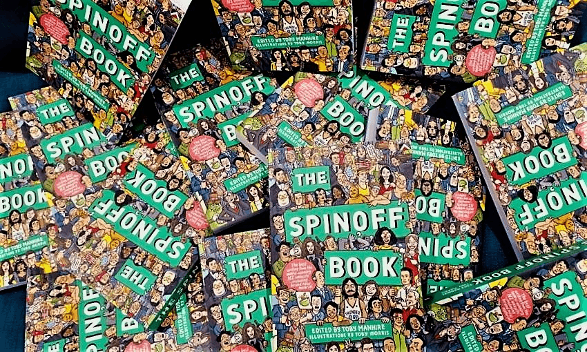 Book covers by Toby Manhire. Correction: book covers by Toby Morris, but Toby Manhire put them on the sofa and took a picture with his phone which is pretty much the same thing. 
