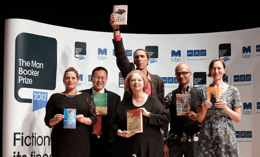The authors shortlisted for the Man Booker 2012 literary prize (L-R) Deborah Levy, Tan Twan Eng, Hilary Mantel, Will Self, Jeet Thayil and Alison Moore, October 15, 2012. (Photo: JUSTIN TALLIS/AFP/GettyImages) 
