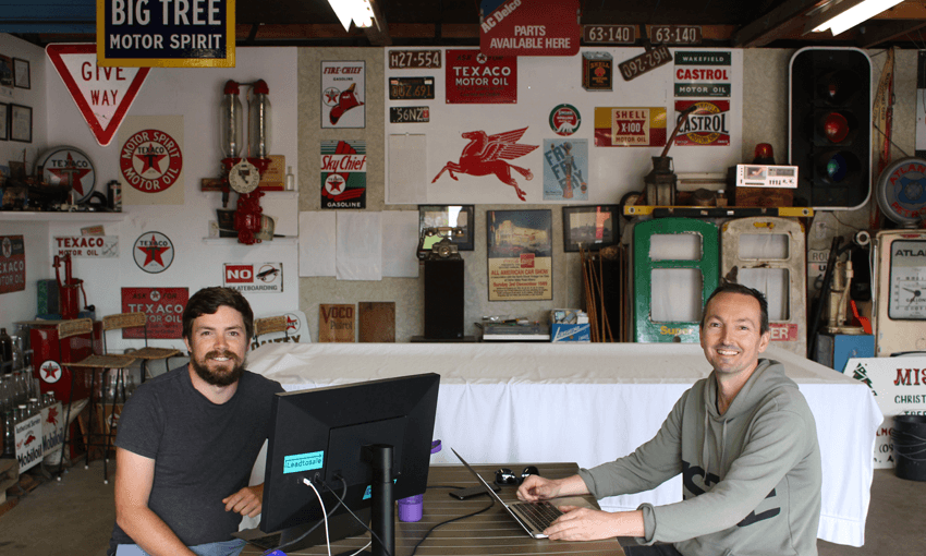 Rewardhub/Linkshop co-founders Michael Fuyala (right) and Mike Rishworth (left) at Misa Christmas Tree Farm (Photo: Jihee Junn) 
