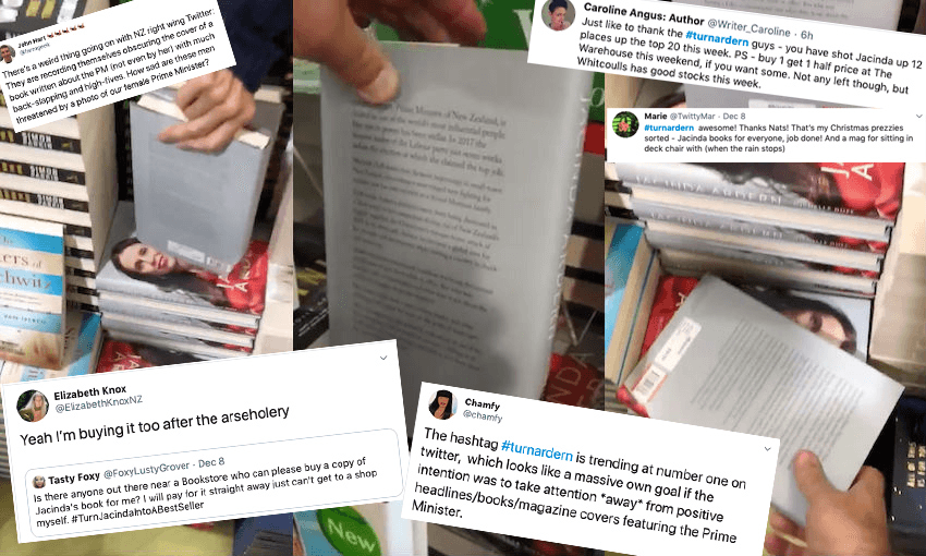 Stills from videos posted to Twitter by members of the #TurnArdern brigade; and tweets responding  
