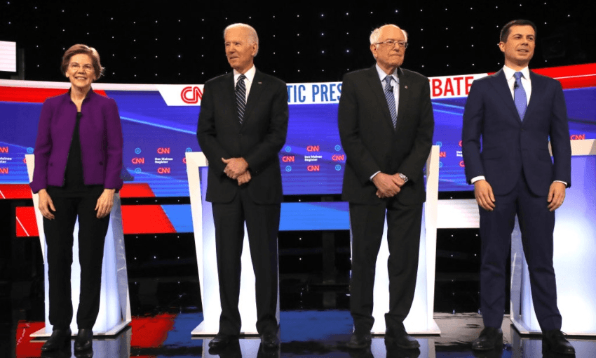 The four leading contenders in the race for the Democratic party presidential nomination – Elizabeth Warren, Joe Biden, Bernie Sanders and Pete Buttigieg (Getty Images)  

