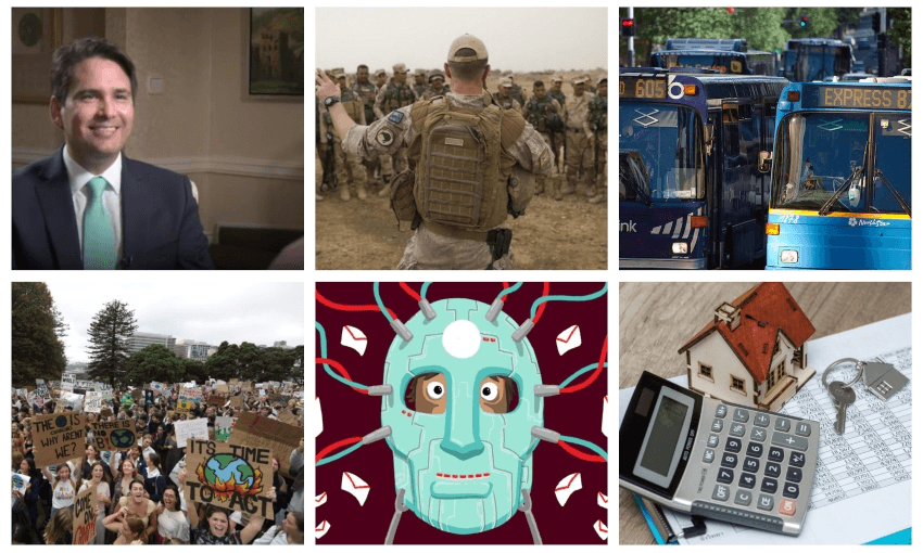 (Images: CGTV, Radio NZ, Getty Images, Toby Morris) 
