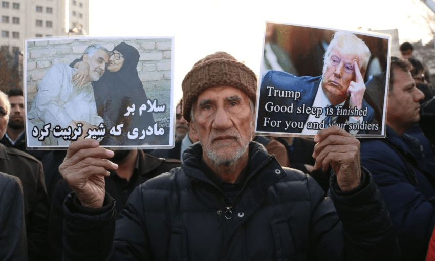 An Iranian man protests the killing of Qassem Soleimani (Getty Images)