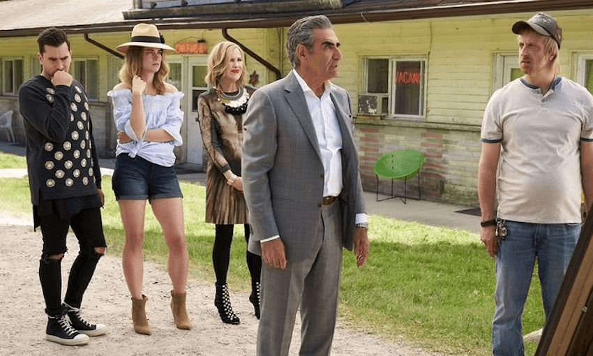 In the CBC/Netflix show Schitt’s Creek, a formerly filthy rich family from the city moves to a tiny small town.  
