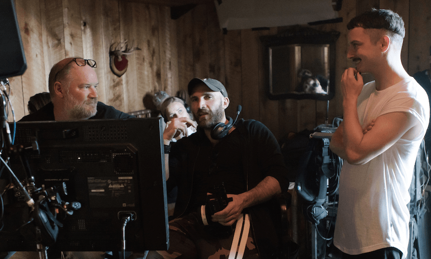 Ant Timpson (left) on set for Come to Daddy. Photo: Jamie Leigh Gianopoulos.