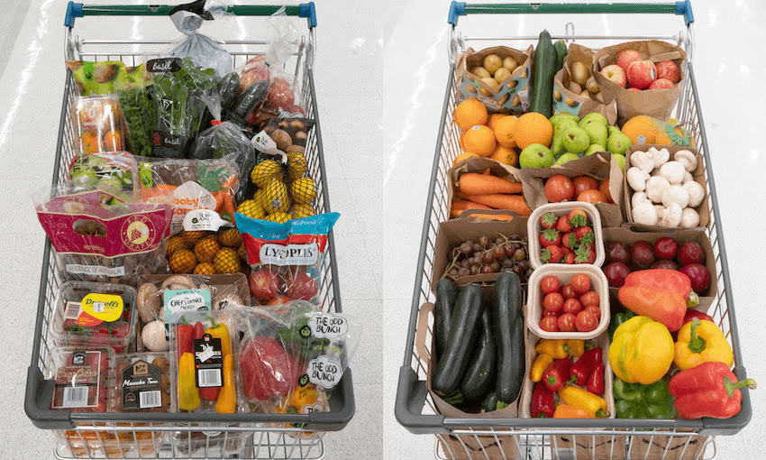 A selection of Countdown produce as it usually is, and the ‘Unwrapped’ trial version (Photo: Supplied) 
