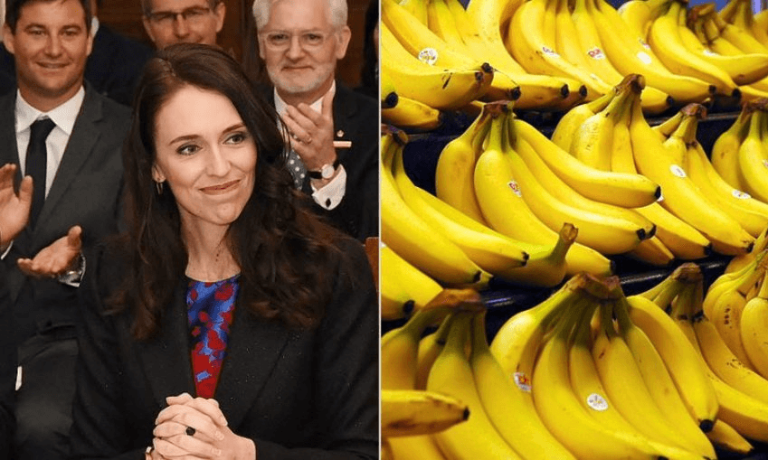 Left: Jacinda Ardern is sworn in as prime minister. Right: some bananas. 
