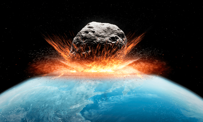 Asteroid impact, computer artwork. 
