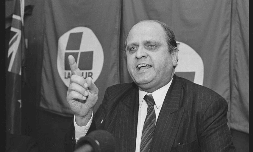 Mike Moore speaking at a Labour Party rally in September 1990. Photo: Mark Round / Evening Post, via National Library 
