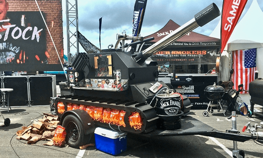 A barbecue made to look like a tank at Meatstock 2020 (Photo: Sam Brooks) 
