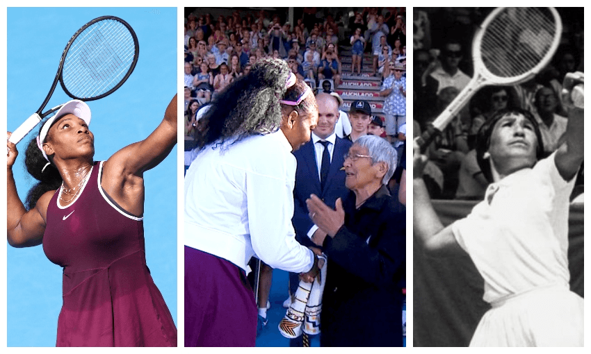 Serena Williams and Ruia Morrison (Photos L-R: Hanna Peters/Getty, courtesy of Sky TV, Morrison family collection) 
