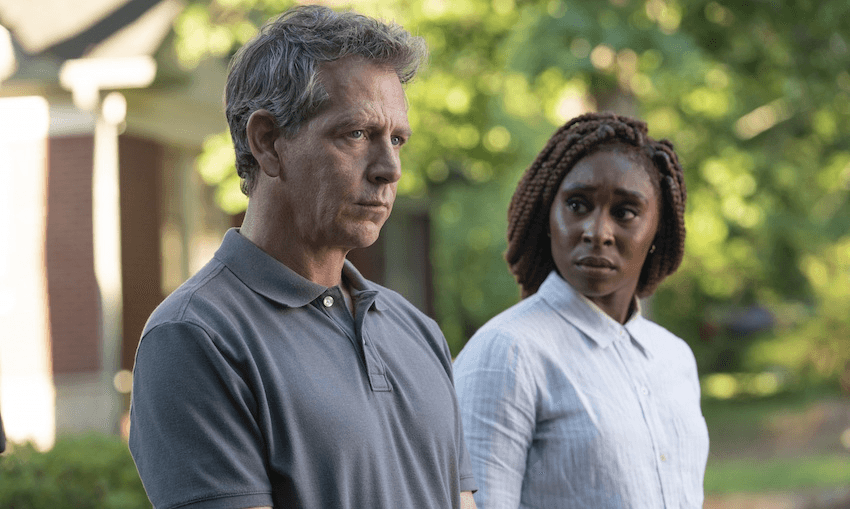 BEN MENDELSOHN AS DETECTIVE RALPH ANDERSON AND CYNTHIA ERIVO AS HOLLY GIBNEY IN THE OUTSIDER, THE NEW STEPHEN KING ADAPTATION ON NEON 
