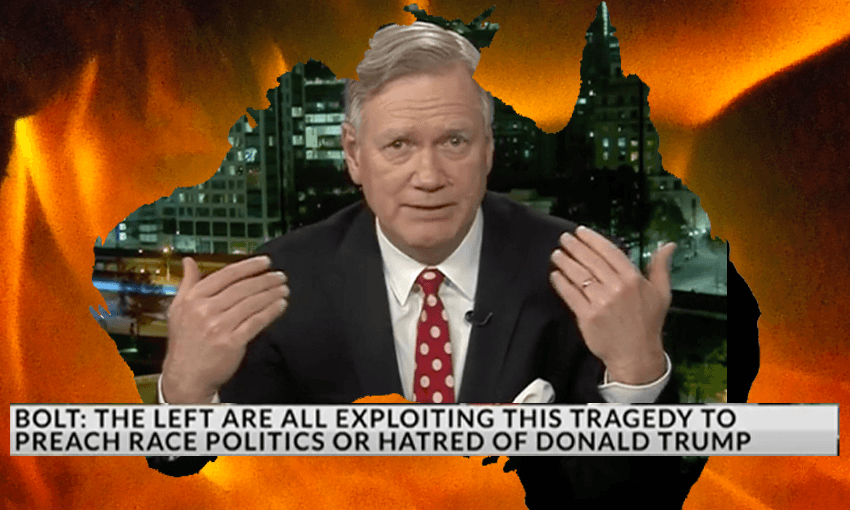 Sky News’ Andrew Bolt, emblematic of the hyperaggressive style of Austraia media (image: Tina Tiller) 

