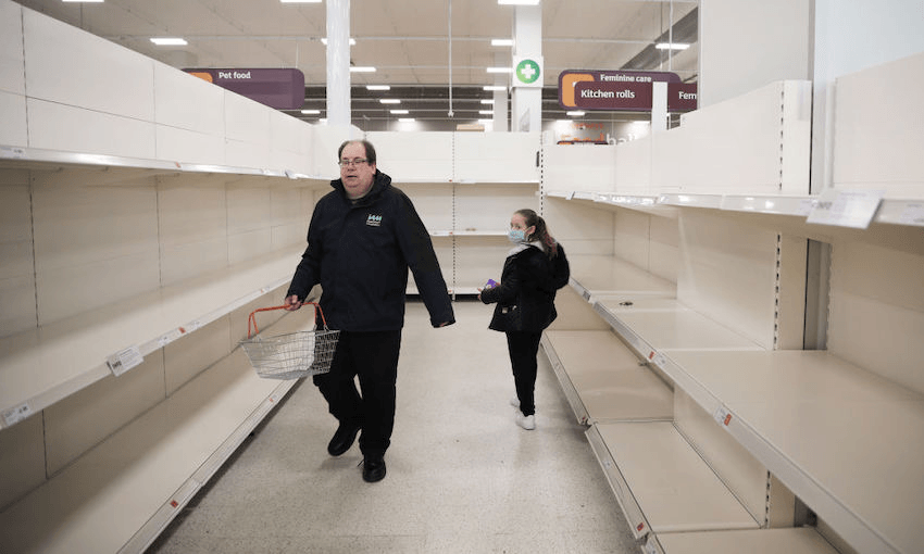 Empty shelves confront shoppers at a London branch of Sainsburys supermarket, March 18, 2020 (Photo by Dan Kitwood/Getty Images) 
