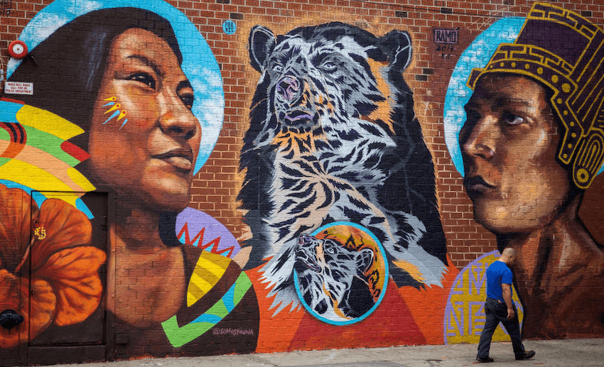 Street art by artists Gauche and Praxis in the Bushwick area of Brooklyn, New York. 08 August 2017. (Photo: Adam Gray / Barcroft Media via Getty Images) 
