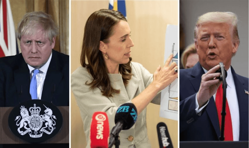 Boris Johnson, Jacinda Ardern, Donald Trump. Photos: Alberto Pezalli/AFP, Dave Rowland, Yasin Ozturk/Anadolu Agency, all via Getty Images 

