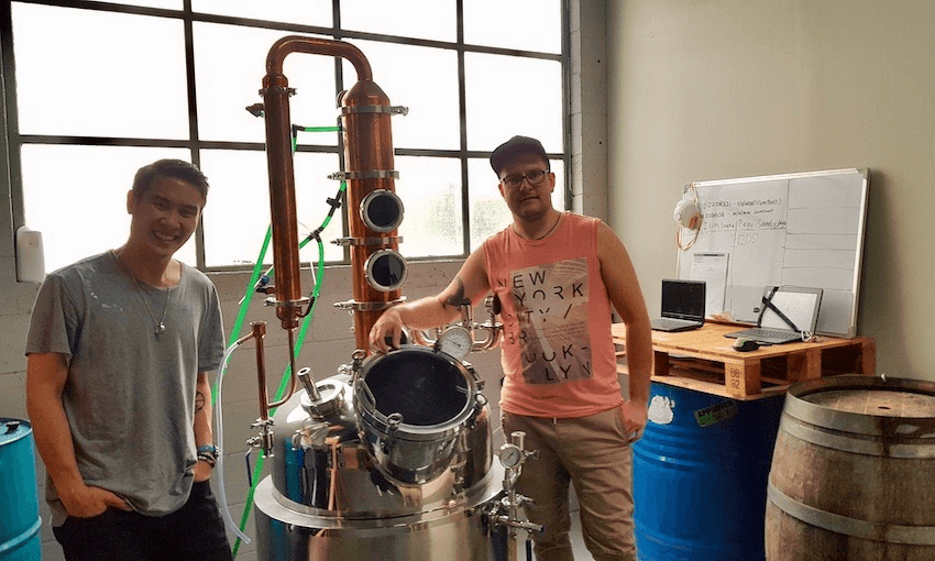 Rufus Z and Valentin Ponyaev at their Auckland distillery, CarbonSix (Photo: Supplied) 
