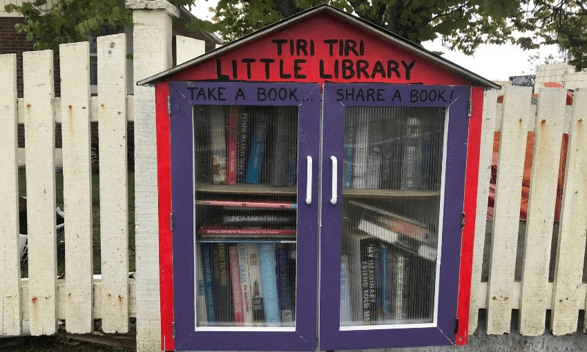 Unfortunately even community swap libraries are out of bounds for now – this one was taken down shortly after our walk on the 26th. Photo: Catherine Woulfe 
