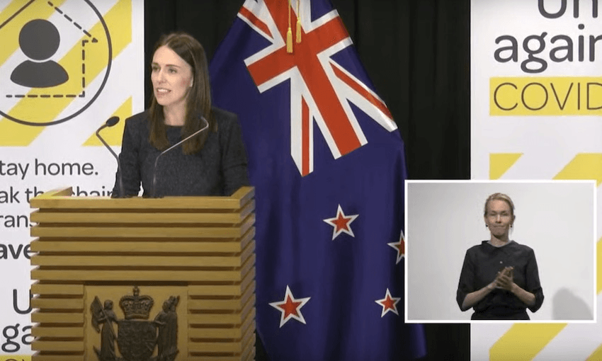 Jacinda Ardern gives a post-cabinet media briefing on March 31 
