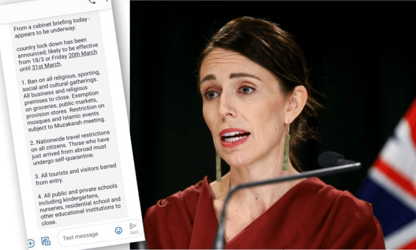 Jacinda Ardern and the misinformation circulating yesterday. Photo: Hagen Hopkins/Getty Images 
