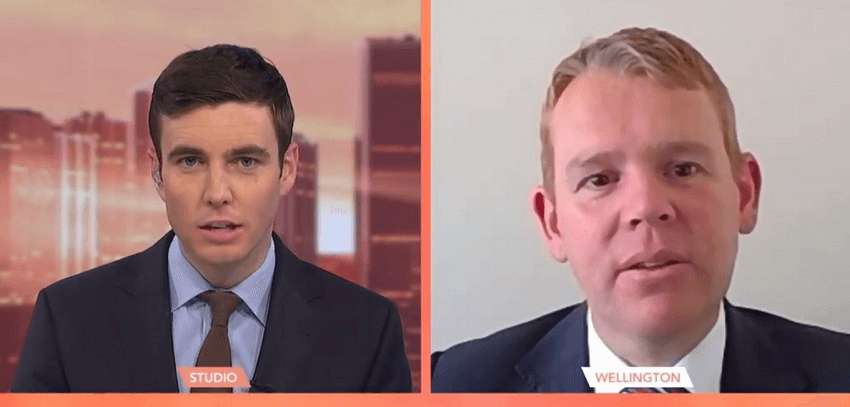 Chris Hipkins speaks to Q&A host Jack Tame in 2020 
