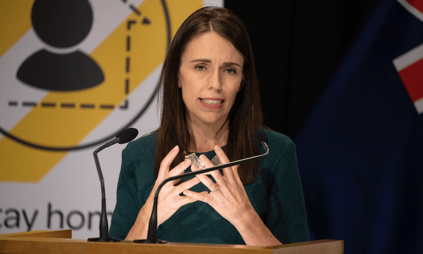 Jacinda Ardern gives her post-cabinet media update on April 6, 2020 (Photo: Mark Mitchell/Getty Images) 
