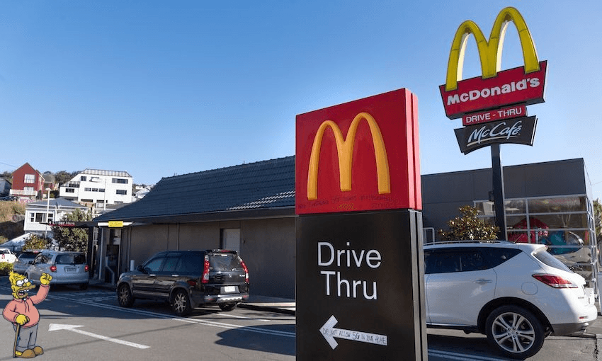 A McDonalds drive-through in Wellington on the first day of alert level three (Photo: Marty Melville/AFP/Getty Images) 
