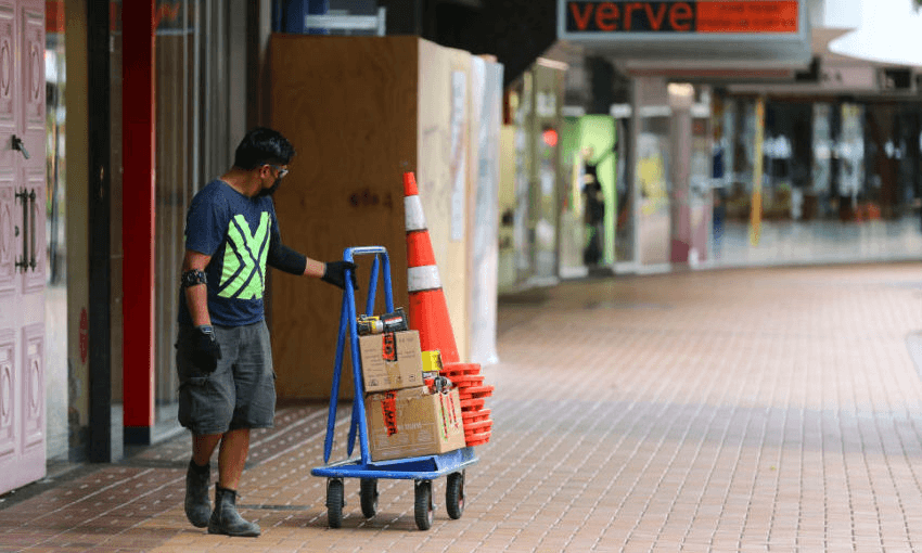 A worker on Lambton Quay, Wellington. (Photo by Hagen Hopkins/Getty Images) 
