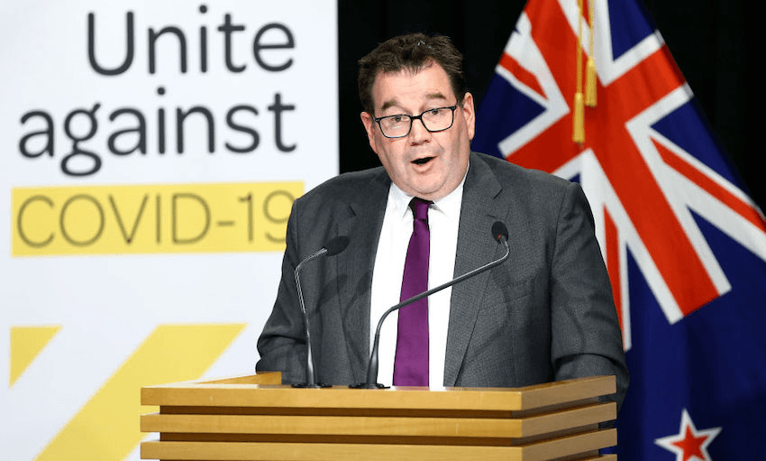 Finance Minister Grant Robertson at a Covid-19 media conference at Parliament (Photo: Hagen Hopkins/Getty Images) 
