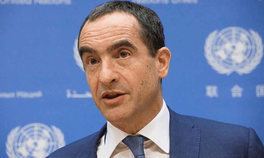 Energy economist Michael Liebreich speaking at the United Nations (Getty Images)  
