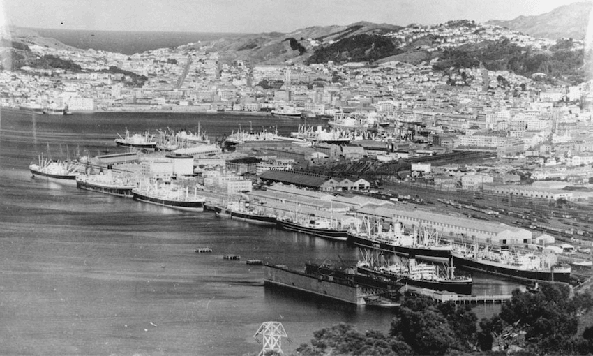 Ships lying idle in Wellington Harbour in 1951 (photo: NZ History) 
