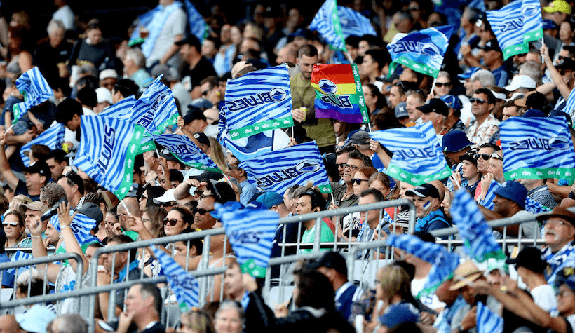 Blues fans at Eden Park during the team’s last game, against the Lions, on March 14. (Photo: Getty Images)  
