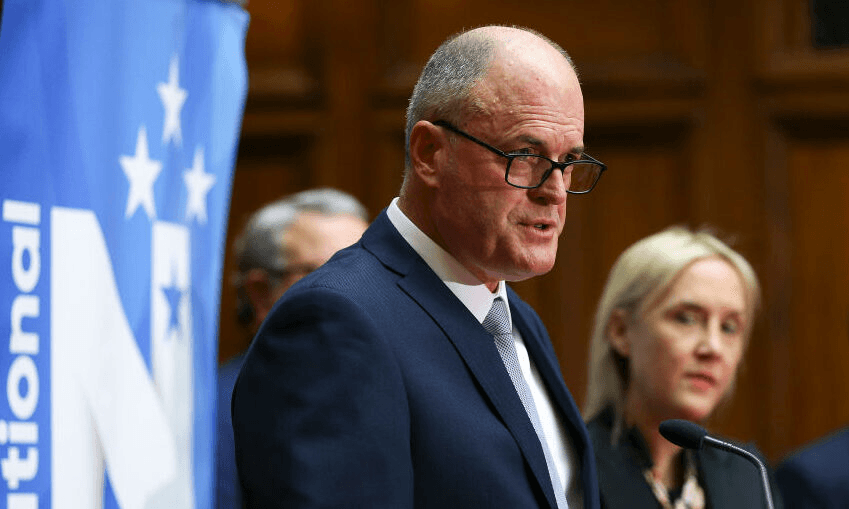 Newly elected National Party Leader Todd Muller speaks to media. (Photo by Hagen Hopkins/Getty Images) 
