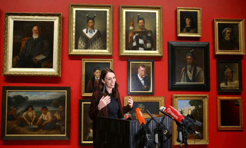 Jacinda Ardern announces culture funding at  Te Papa. (Photo by Hagen Hopkins/Getty Images) 

