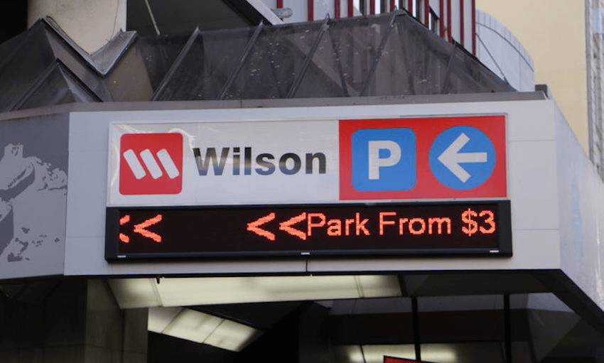 A Wilson Parking sign. (Photo: RNZ / Calvin Samuel) 
