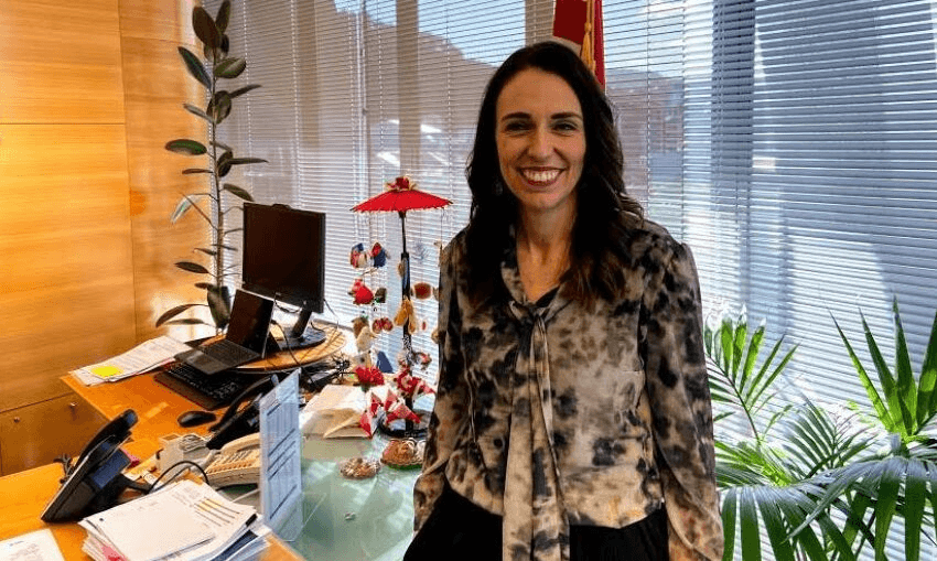 ‘Welcome. We don’t usually welcome people by locking them up.’Jacinda Ardern in her Beehive office. Photo: Justin Giovannetti 
