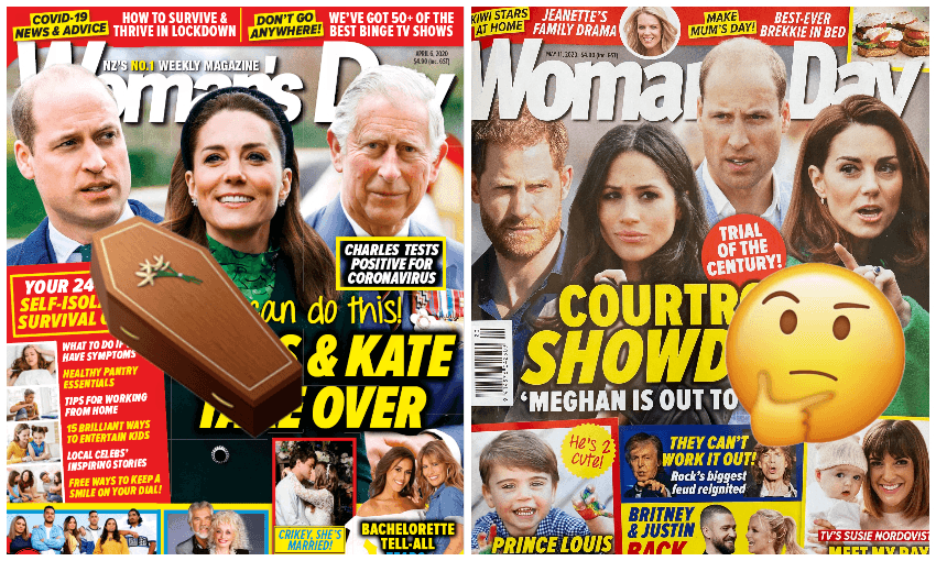 The last issue of Woman’s Day produced in NZ at left, and the new Australia-produced issue that came out this week at right 
