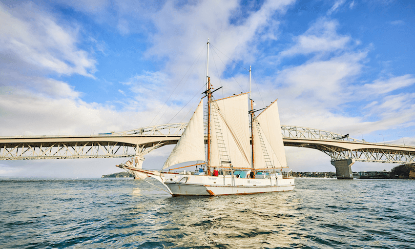 The Maritime Museum’s Ted Ashby, a ketch-rigged deck scow (image: supplied) 
